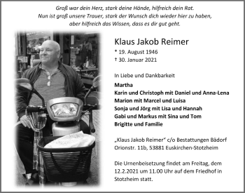 Anzeige von Klaus Jakob Reimer von  Blickpunkt Euskirchen 