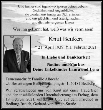 Anzeige von Knut Beukert von Kölner Stadt-Anzeiger / Kölnische Rundschau / Express