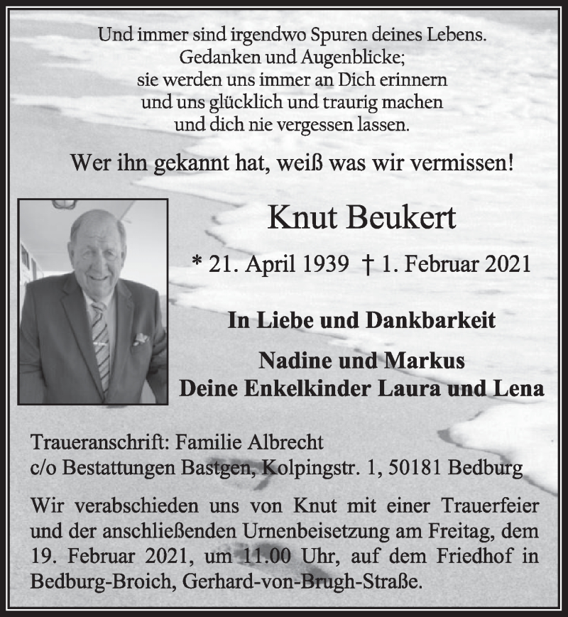  Traueranzeige für Knut Beukert vom 12.02.2021 aus  Werbepost 