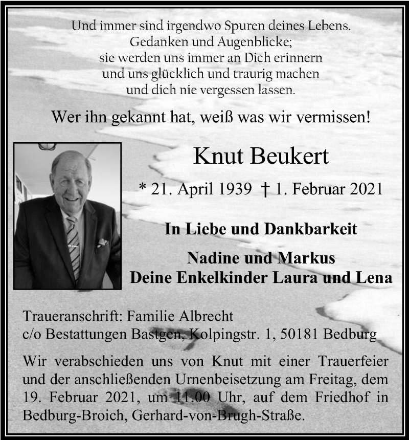 Traueranzeige für Knut Beukert vom 13.02.2021 aus Kölner Stadt-Anzeiger / Kölnische Rundschau / Express