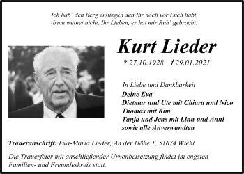 Anzeige von Kurt Lieder von  Anzeigen Echo 