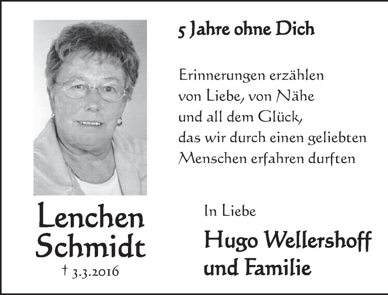  Traueranzeige für Lenchen Schmidt vom 26.02.2021 aus  Schlossbote/Werbekurier 