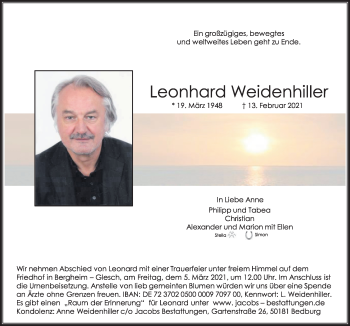 Anzeige von Leonhard Weidenhiller von  Werbepost 