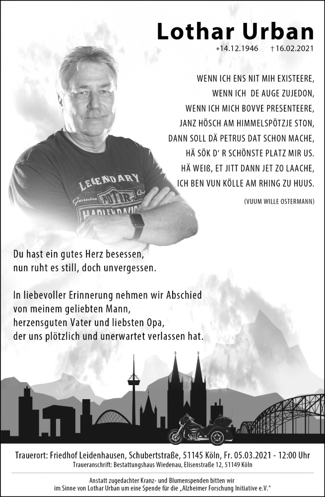  Traueranzeige für Lothar Urban vom 27.02.2021 aus Kölner Stadt-Anzeiger / Kölnische Rundschau / Express