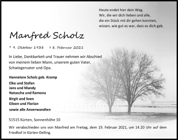 Anzeige von Manfred Scholz von  Bergisches Handelsblatt 