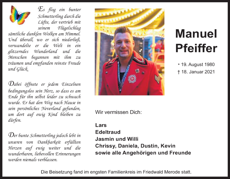  Traueranzeige für Manuel Pfeiffer vom 20.02.2021 aus Kölner Stadt-Anzeiger / Kölnische Rundschau / Express
