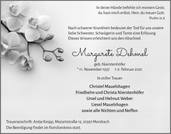 Anzeige von Margarete Dehmel von  Lokalanzeiger 