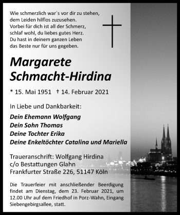 Anzeige von Margarete Schmacht-Hirdina von  Extra Blatt 