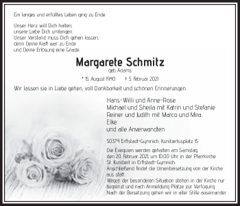 Anzeige von Margarete Schmitz von  Werbepost 