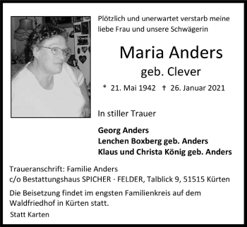 Anzeige von Maria Anders von  Bergisches Handelsblatt 