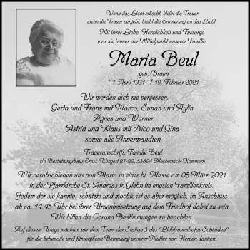 Anzeige von Maria Beul von  Blickpunkt Euskirchen 