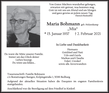 Anzeige von Maria Bohmann von  Werbepost 