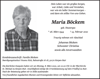 Anzeige von Maria Böckem von  Werbepost 