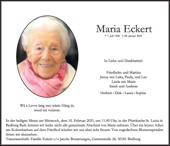 Anzeige von Maria Eckert von  Werbepost 