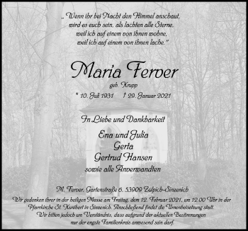 Anzeige von Maria Ferver von  Blickpunkt Euskirchen 