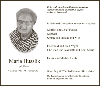 Anzeige von Maria Husslik von  Blickpunkt Euskirchen 