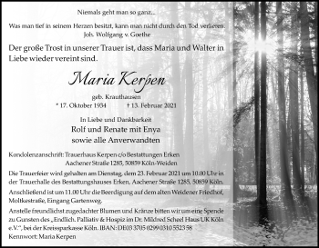 Anzeige von Maria Kerpen von Kölner Stadt-Anzeiger / Kölnische Rundschau / Express