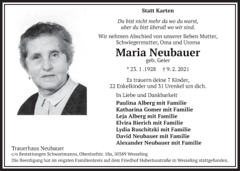 Anzeige von Maria Neubauer von  Schlossbote/Werbekurier 