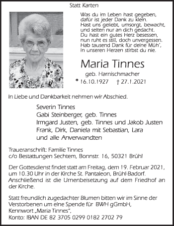 Anzeige von Maria Tinnes von  Schlossbote/Werbekurier 