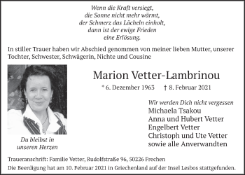 Anzeige von Marion Vetter-Lambrinou von  Wochenende 