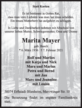 Anzeige von Marita Mayer von  Wochenende  Werbepost 