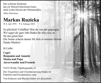 Anzeige von Markus Ruzicka von  Anzeigen Echo 