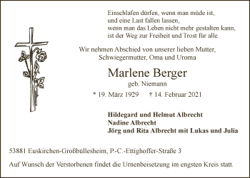 Anzeige von Marlene Berger von  Blickpunkt Euskirchen 