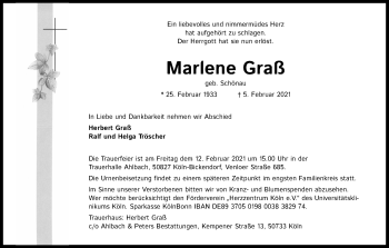 Anzeige von Marlene Graß von Kölner Stadt-Anzeiger / Kölnische Rundschau / Express