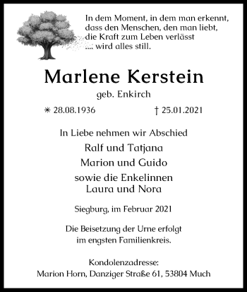 Anzeige von Marlene Kerstein von Kölner Stadt-Anzeiger / Kölnische Rundschau / Express