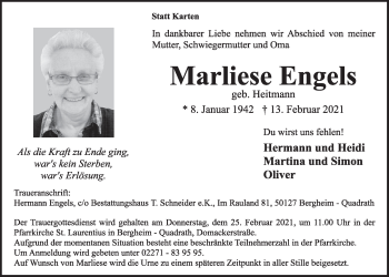 Anzeige von Marliese Engels von  Werbepost 
