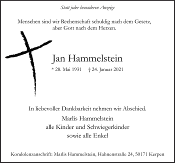 Anzeige von Marlis Hammelstein von  Werbepost 