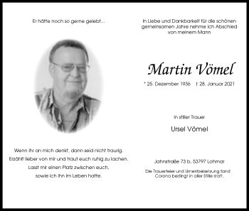 Anzeige von Martin Vömel von Kölner Stadt-Anzeiger / Kölnische Rundschau / Express