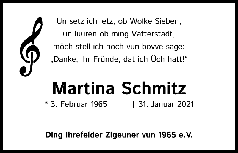  Traueranzeige für Martina Schmitz vom 08.02.2021 aus Kölner Stadt-Anzeiger / Kölnische Rundschau / Express