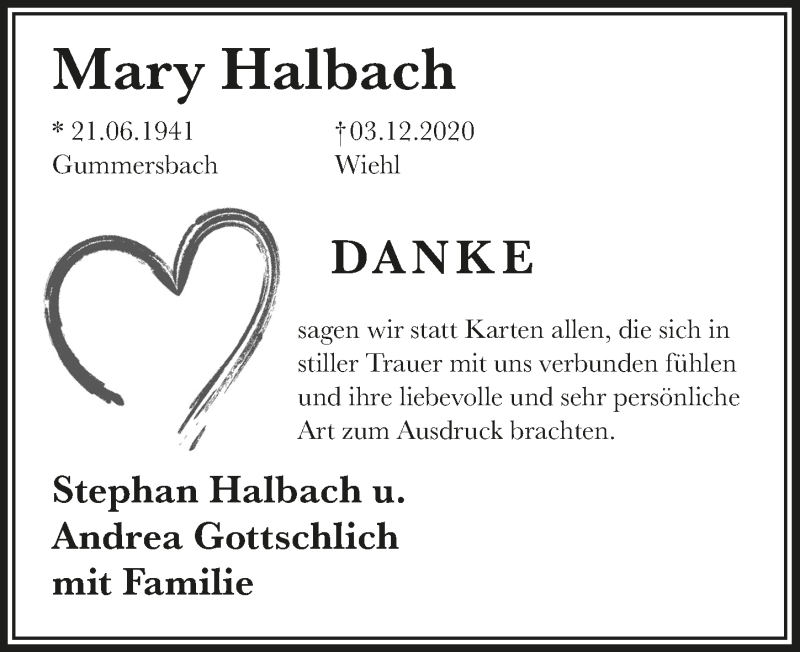  Traueranzeige für Mary Halbach vom 26.02.2021 aus  Anzeigen Echo 