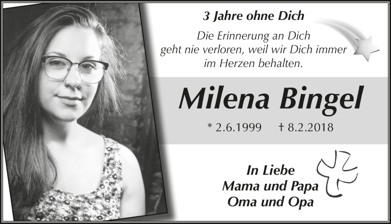  Traueranzeige für Milena Bingel vom 05.02.2021 aus  Extra Blatt 