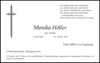 Anzeige von Monika Höller von Kölner Stadt-Anzeiger / Kölnische Rundschau / Express