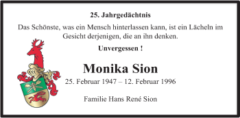 Anzeige von Monika Sion von Kölner Stadt-Anzeiger / Kölnische Rundschau / Express
