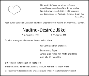 Anzeige von Nadine-Desiree Jäkel von  Anzeigen Echo 