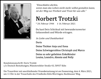 Anzeige von Norbert Trotzki von Kölner Stadt-Anzeiger / Kölnische Rundschau / Express