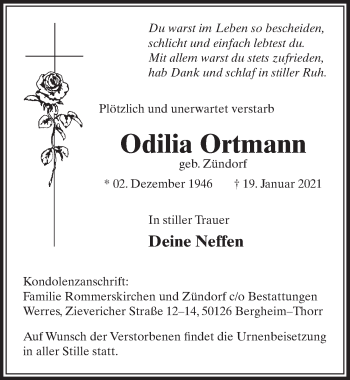 Anzeige von Odilia Ortmann von  Werbepost 