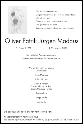 Anzeige von Oliver Patrik Jürgen Madaus von Kölner Stadt-Anzeiger / Kölnische Rundschau / Express