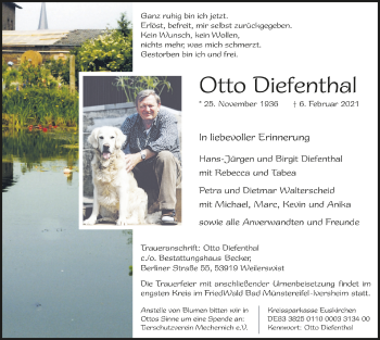 Anzeige von Otto Diefenthal von  Blickpunkt Euskirchen 