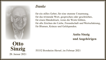Anzeige von Otto Sinzig von  Schaufenster/Blickpunkt 