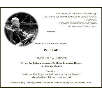 Anzeige von Paul Lütz von  Anzeigen Echo 