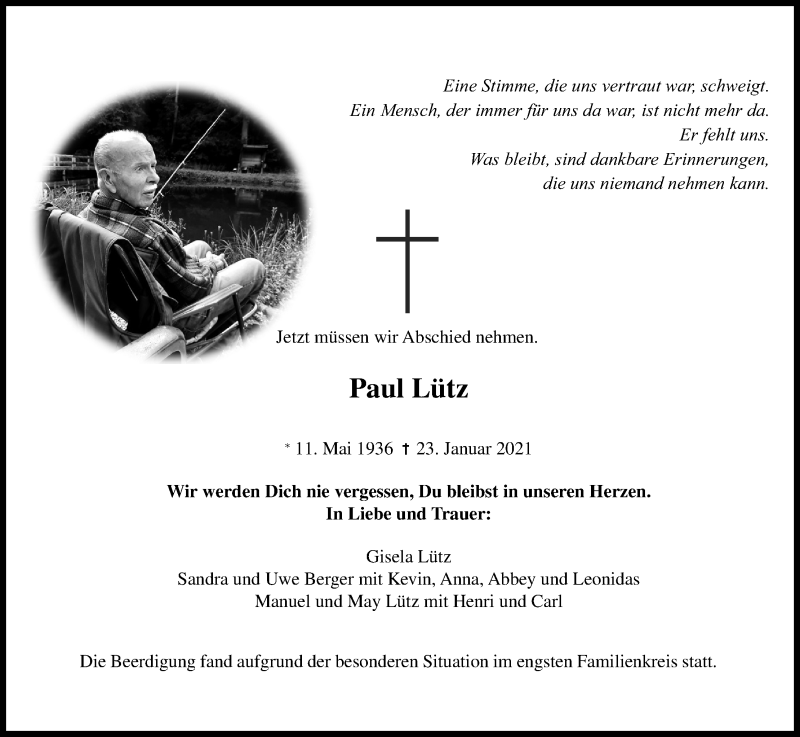  Traueranzeige für Paul Lütz vom 18.07.2023 aus Kölner Stadt-Anzeiger / Kölnische Rundschau / Express