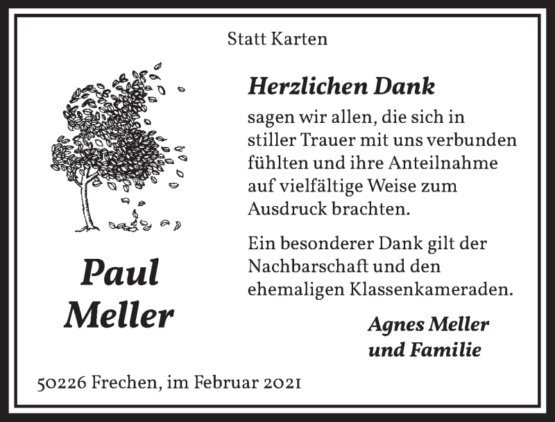  Traueranzeige für Paul Meller vom 05.02.2021 aus  Wochenende 