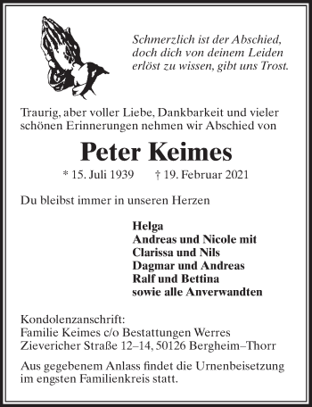 Anzeige von Peter Keimes von  Werbepost 