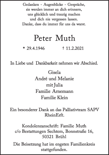 Anzeige von Peter Muth von  Schlossbote/Werbekurier 