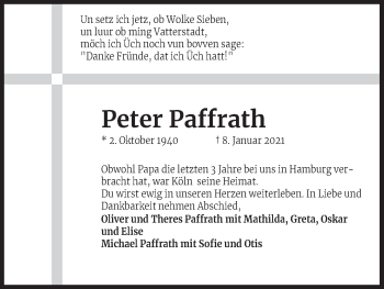 Anzeige von Peter Paffrath von Kölner Stadt-Anzeiger / Kölnische Rundschau / Express