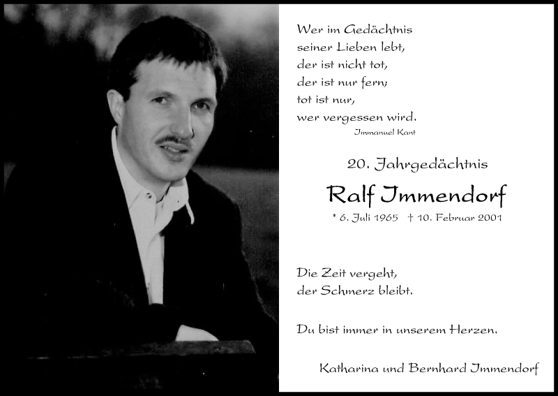  Traueranzeige für Ralf Immendorf vom 06.02.2021 aus Kölner Stadt-Anzeiger / Kölnische Rundschau / Express